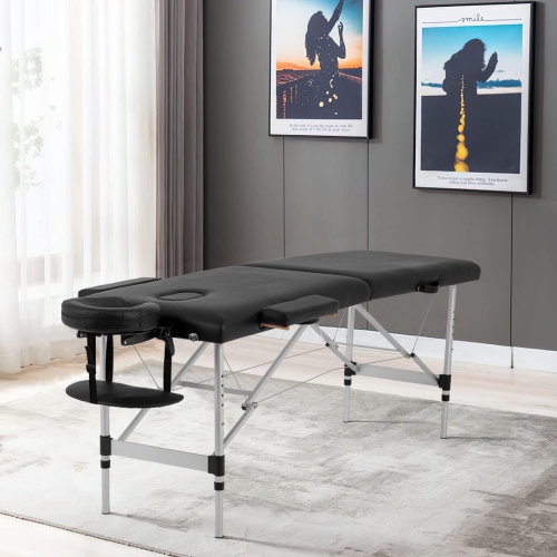 Massage Table Massage Bed Spa Bed 73 Inch Aluminium Massage Table W/Face Cradle Carry Case Height Adjustable 2 Fold Portable Facial Salon Tattoo Bed