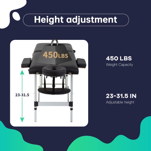 Massage Table Massage Bed Spa Bed 73 Inch Aluminium Massage Table W/Face Cradle Carry Case Height Adjustable 2 Fold Portable Facial Salon Tattoo Bed