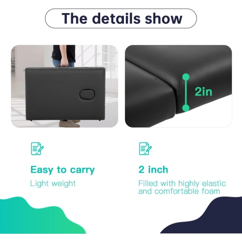 Massage Table Massage Bed Spa Bed 73 Inch Aluminium Massage Table W/Face Cradle Carry Case Height Adjustable 2 Fold Portable Facial Salon Tattoo Bed