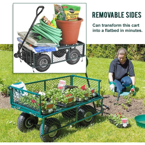 Garden Carts Yard Dump Wagon Cart Lawn Utility Cart Outdoor Steel Heavy Duty Beach Lawn Yard Landscape