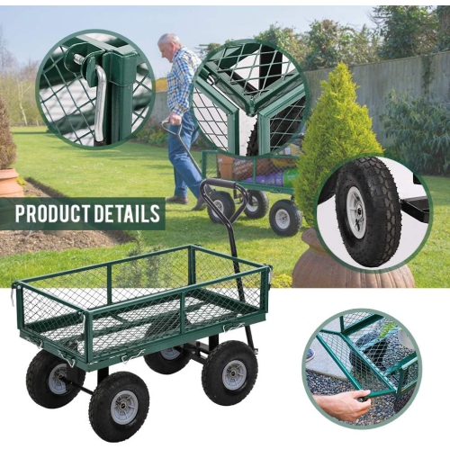 Garden Carts Yard Dump Wagon Cart Lawn Utility Cart Outdoor Steel Heavy Duty Beach Lawn Yard Landscape