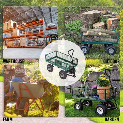 Garden Carts Yard Dump Wagon Cart Lawn Utility Cart Outdoor Steel Heavy Duty Beach Lawn Yard Landscape