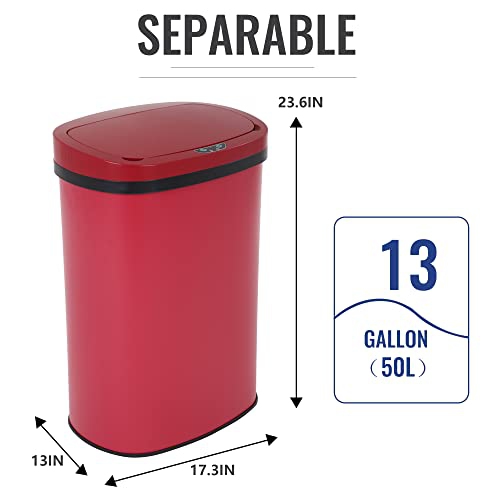 13 Gallon Sensor Garbage Can Kitchen with Lid, Stainless Steel 50L Automatic Trash Can for Kitchen Office Bedroom Indoor Trash Bin