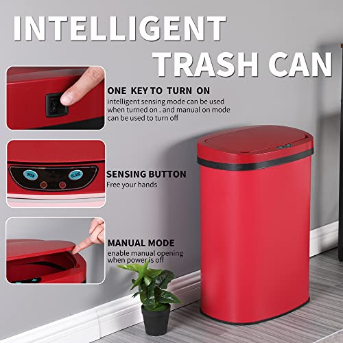13 Gallon Sensor Garbage Can Kitchen with Lid, Stainless Steel 50L Automatic Trash Can for Kitchen Office Bedroom Indoor Trash Bin