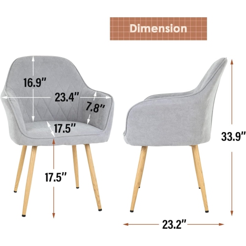 Dining room chair 2-piece set chair metal side chair PU leather armrest side chair 2-piece set for home kitchen bedroom living room metal leg