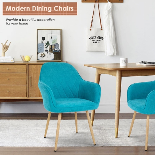 Dining Room Chair Kitchen Chair of 2 Dining Metal Side Chairs PU Leather Arm Side Chairs Set of 2 for Home Kitchen Bedroom Living Room, Metal Legs