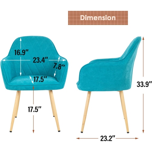 Dining Room Chair Kitchen Chair of 2 Dining Metal Side Chairs PU Leather Arm Side Chairs Set of 2 for Home Kitchen Bedroom Living Room, Metal Legs