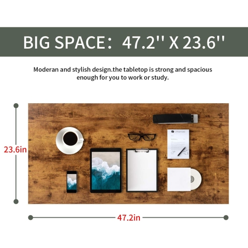 BestOffice Computer Desk 47 inches Home Office Desk Writing Study Table Modern Simple Style PC Desk with Metal Frame,Brown