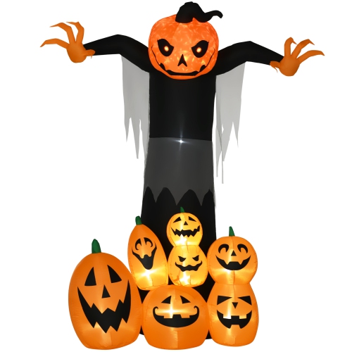HOMCOM  9Ft Inflatable Halloween Decoration Pumpkin Ghost With Pumpkins, Blow-Up Outdoor Led Display for Lawn, Garden, Party