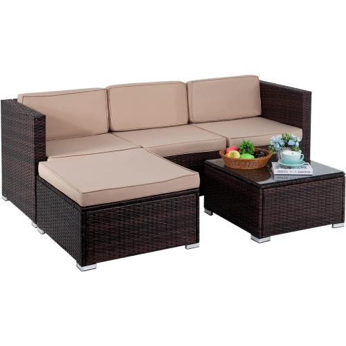5 Pieces Outdoor Patio Furniture Sets Sectional Sofa Rattan Chair Wicker Conversation Set Outdoor Backyard Porch Poolside Balcony Garden Furniture
