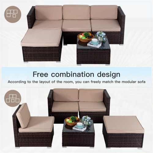 5 Pieces Outdoor Patio Furniture Sets Sectional Sofa Rattan Chair Wicker Conversation Set Outdoor Backyard Porch Poolside Balcony Garden Furniture