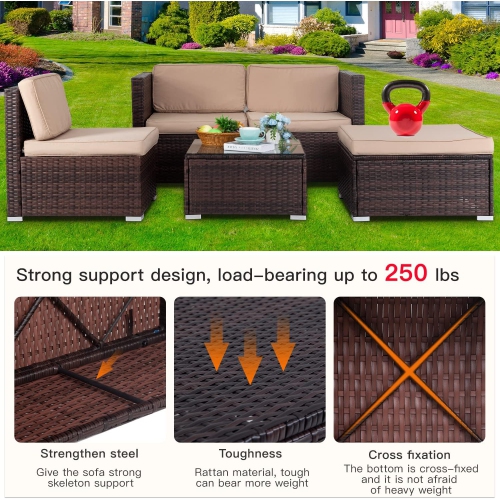 5 Pieces Outdoor Patio Furniture Sets Sectional Sofa Rattan Chair Wicker Conversation Set Outdoor Backyard Porch Poolside Balcony Garden Furniture