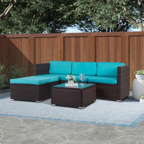 5 Pieces Outdoor Patio Furniture Sets Sectional Sofa Rattan Chair Wicker Conversation Set Outdoor Backyard Porch Poolside Balcony Garden Furniture