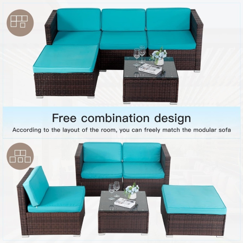 5 Pieces Outdoor Patio Furniture Sets Sectional Sofa Rattan Chair Wicker Conversation Set Outdoor Backyard Porch Poolside Balcony Garden Furniture