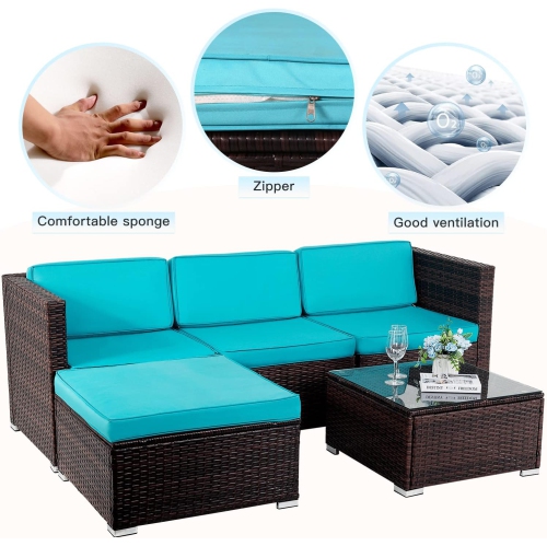 5 Pieces Outdoor Patio Furniture Sets Sectional Sofa Rattan Chair Wicker Conversation Set Outdoor Backyard Porch Poolside Balcony Garden Furniture