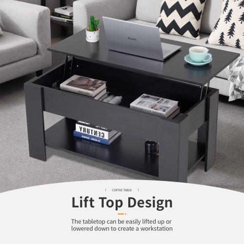 Lift Top Coffee Table with Hidden Compartment and Storage Shelf Wooden Lift Tabletop for Home Living Room Reception Room Office