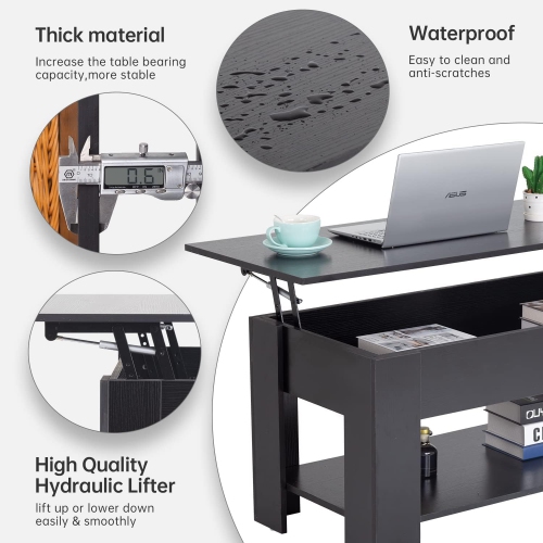 Lift Top Coffee Table with Hidden Compartment and Storage Shelf Wooden Lift Tabletop for Home Living Room Reception Room Office