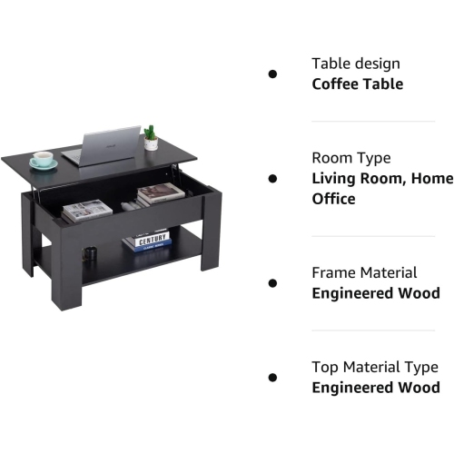 Lift Top Coffee Table with Hidden Compartment and Storage Shelf Wooden Lift Tabletop for Home Living Room Reception Room Office