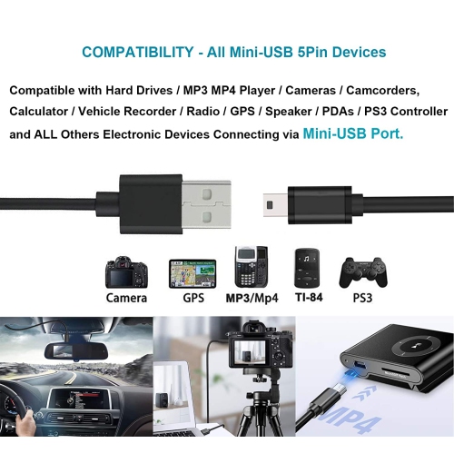 6ft Extra Long Mini USB Cable for Sony Handycam DCR-SR82 / DCR-SR82C / DCR-SR85 / DCR-SR87 / DCR-SX40 /