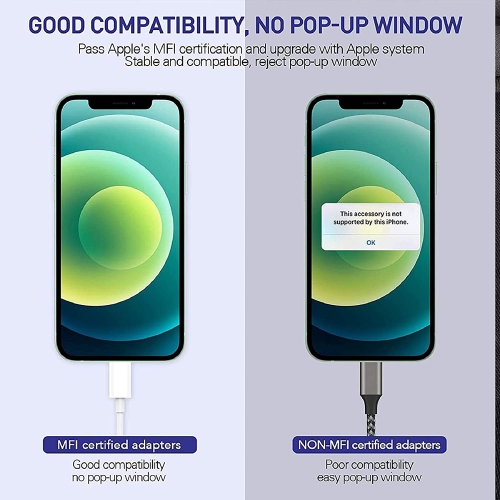 2 Pack Apple MFi Certified Lightning to 3.5mm Headphone Jack Adapter, iPhone to 3.5mm Aux Jack Dongle Audio Cable