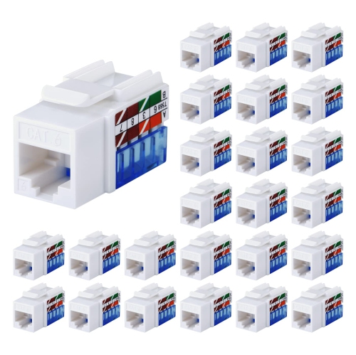 25 prises Keystone Cat6 RJ45, 45 degrés, coupleur de prise murale Ethernet perforé vers le bas, adaptateur de prise Keystone UL