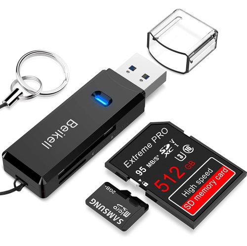 Lecteur de cartes USB 3,0, lecteur de cartes SD/microSD haute vitesse,  adaptateur de carte mémoire prenant en charge les cartes SD/Micro