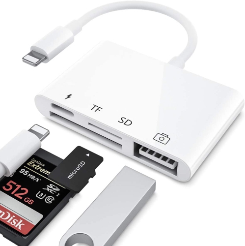 Adaptateur de lecteur de cartes TF SD pour iPhone/iPad, adaptateur de  connexion USB OTG 4-en-1 avec lecteur de cartes TF SD