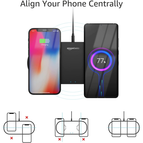 10W Qi Certified Dual Wireless Charging Pad - Includes AC Adapter