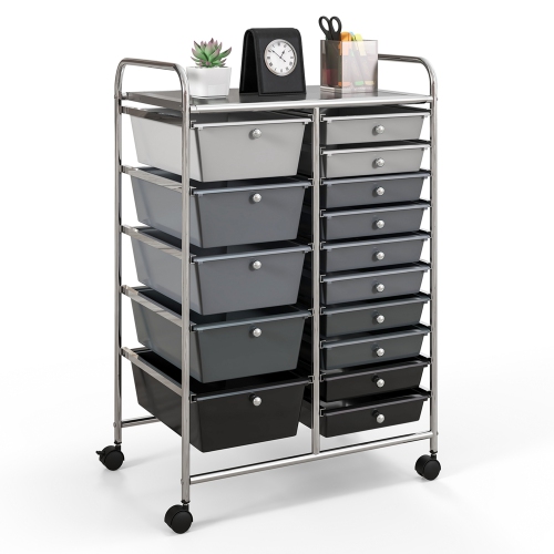 Costway 15 Drawer Rolling Storage Cart Tools Scrapbook Paper Office School Organizer