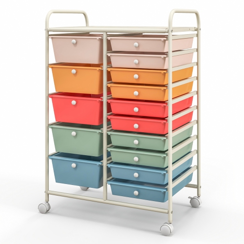 Costway 15 Drawer Rolling Storage Cart Tools Scrapbook Paper Office School Organizer