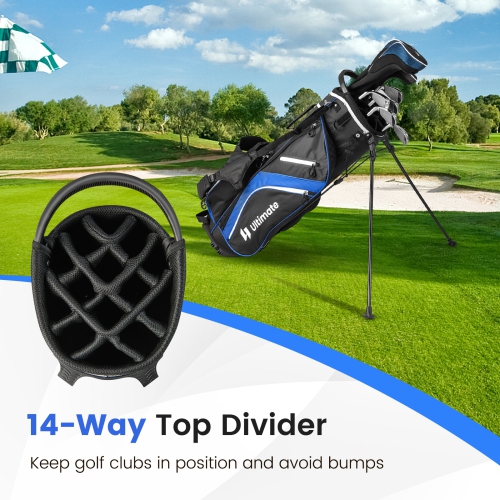 Topbuy 14-Way Top Divider Golf Bag with Stand Lightweight Golf Stand Bag with Dual Shoulder Straps Blue/Grey/Red