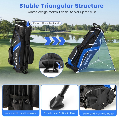 Topbuy 14-Way Top Divider Golf Bag with Stand Lightweight Golf Stand Bag with Dual Shoulder Straps Blue/Grey/Red