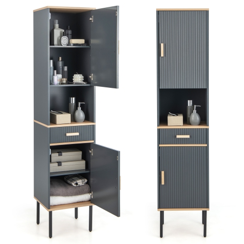 TOPBUY  Tall Slim Bathroom Cabinet Freestanding Storage Cabinet W/ Cabinet With Doors Open Compartment & Drawer