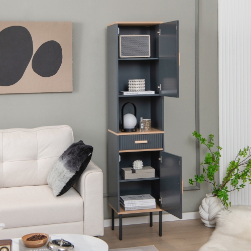 Topbuy Tall Slim Bathroom Cabinet Freestanding Storage Cabinet w/ Cabinet with Doors Open Compartment & Drawer