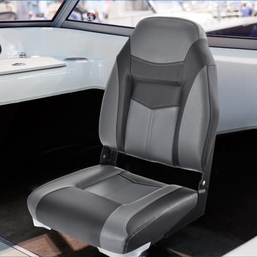 Topbuy High Back Boat Seat, Folding Fishing Seat w/ Soft Padded Cushion &Flexible Hinges Fold-down Captain Boat Seat Black