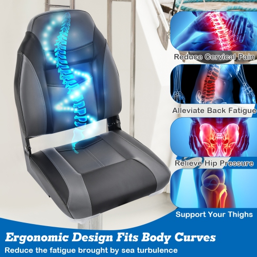 Topbuy High Back Boat Seat, Folding Fishing Seat w/ Soft Padded Cushion &Flexible Hinges Fold-down Captain Boat Seat Black