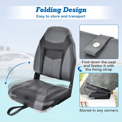 Boat Seat Folding Fishing Boat Chair W/ Long Fixation Strap Marine Captain  Seat