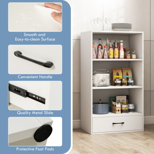 Topbuy 4-Tier Bookcase w/Storage Drawer Modern Storage Shelf w/3-Tier Open Shelf Freestanding Display Shelf Grey/Natural/White