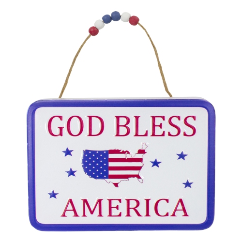 NORTHLIGHT  8.75" Metal Patriotic "god Bless America" Sign With Stars Wall Decor