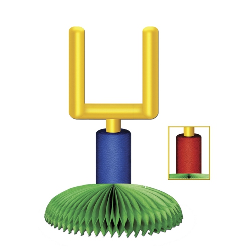 BEISTLE  Club Pack Of 12 Yellow, Blue And Honeycomb Tissue Goal Post Centerpiece 9" In Green