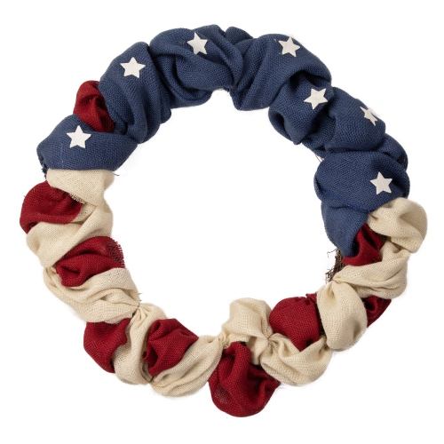 Americana Stars and Stripes Burlap Patriotic Wreath, 20-Inch, Unlit
