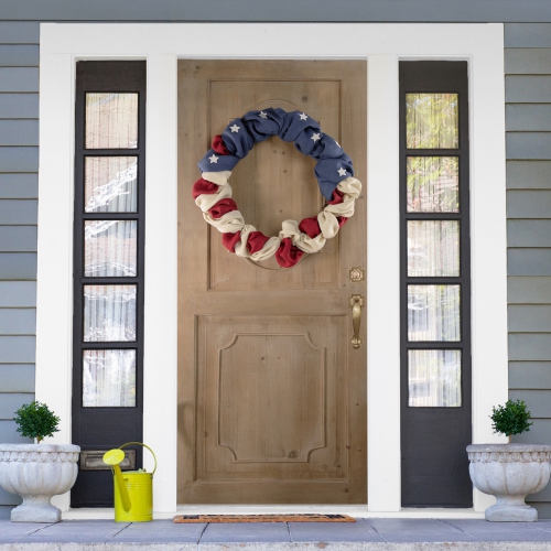 Americana Stars and Stripes Burlap Patriotic Wreath, 20-Inch, Unlit