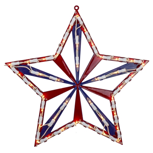 NORTHLIGHT  14" Lighted White And Blue 4Th Of July Star Window Silhouette Decoration In Red