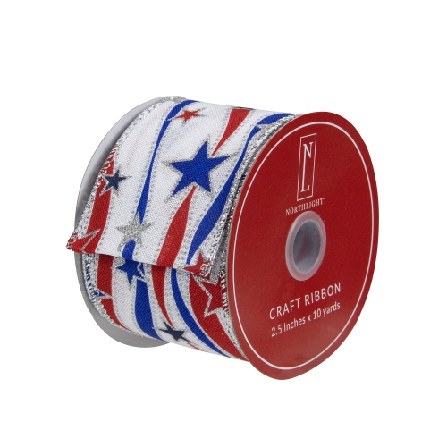 Red, White and Blue Striped Swirl Wired Patriotic Craft Ribbon 2.5in x 10 Yards