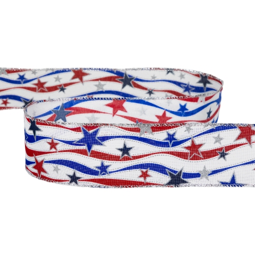 Red, White and Blue Striped Swirl Wired Patriotic Craft Ribbon 2.5in x 10 Yards