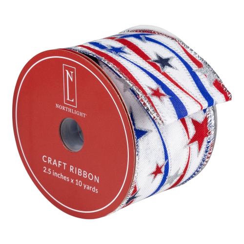 Red, White and Blue Striped Swirl Wired Patriotic Craft Ribbon 2.5in x 10 Yards