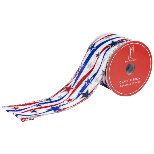 Red, White and Blue Striped Swirl Wired Patriotic Craft Ribbon 2.5in x 10 Yards