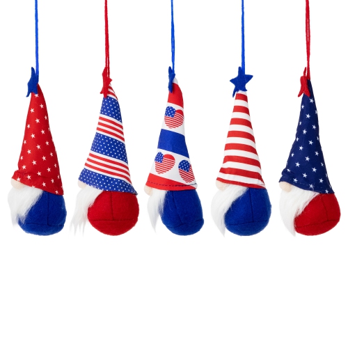 Set of 5 Patriotic 4th of July Americana Gnome Ornaments 6.5"