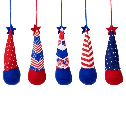 Set of 5 Patriotic 4th of July Americana Gnome Ornaments 6.5"