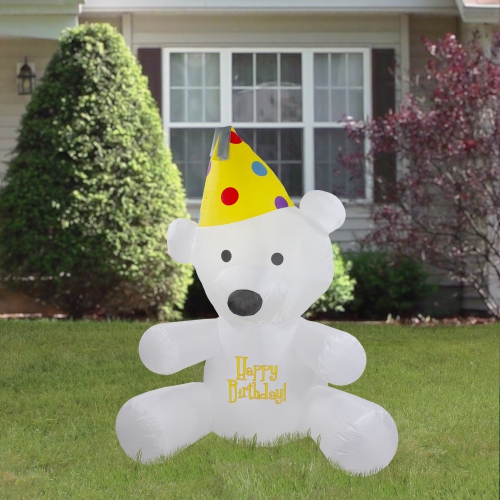 4' Inflatable Lighted Happy Birthday Bear Outdoor Decoration